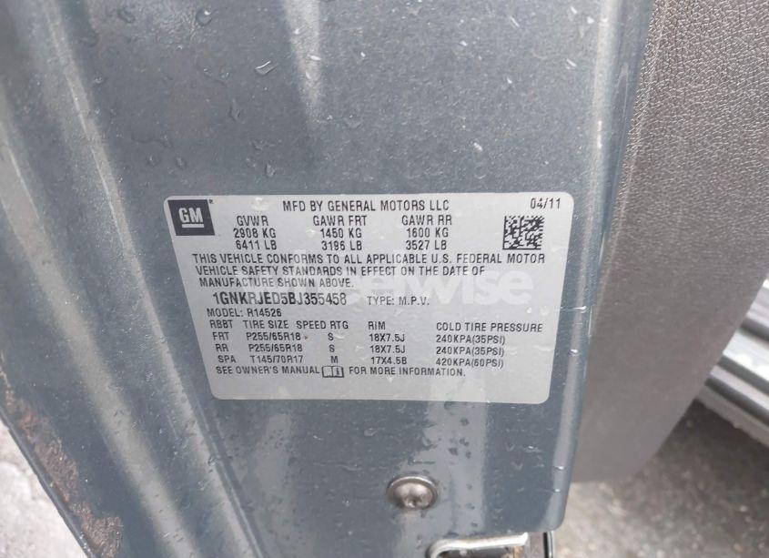 Photo 9 of 2011 Chevrolet Traverse 2LT (VIN 1GNKRJED5BJ355458)