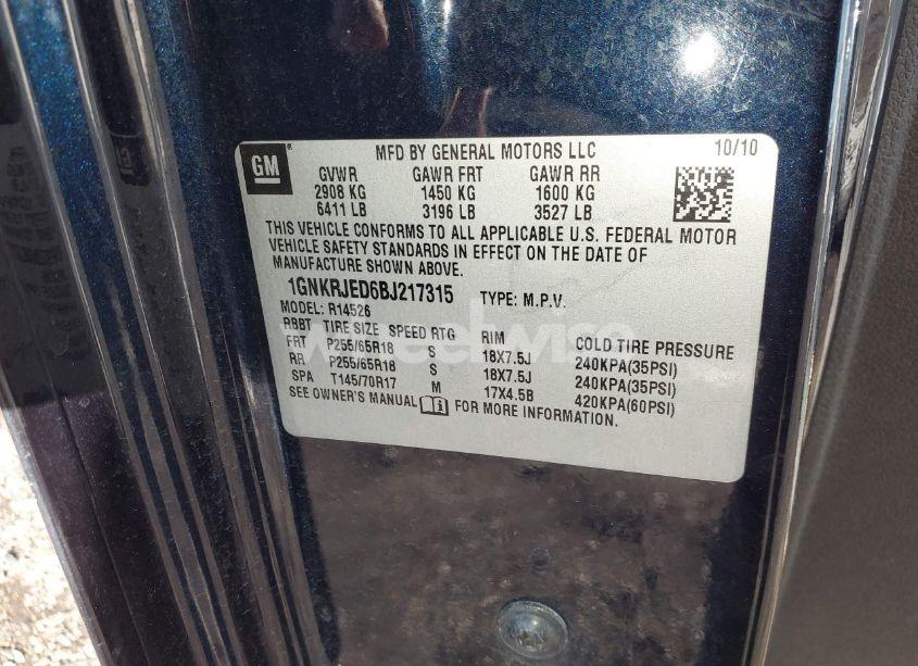 Photo 9 of 2011 Chevrolet Traverse 2LT (VIN 1GNKRJED6BJ217315)