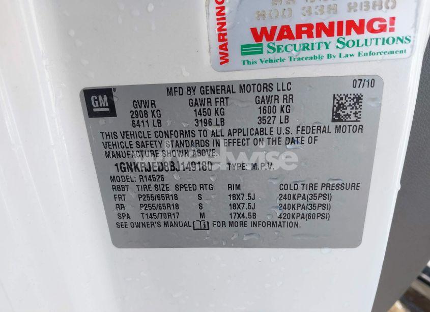 Photo 9 of 2011 Chevrolet Traverse 2LT (VIN 1GNKRJED8BJ149180)