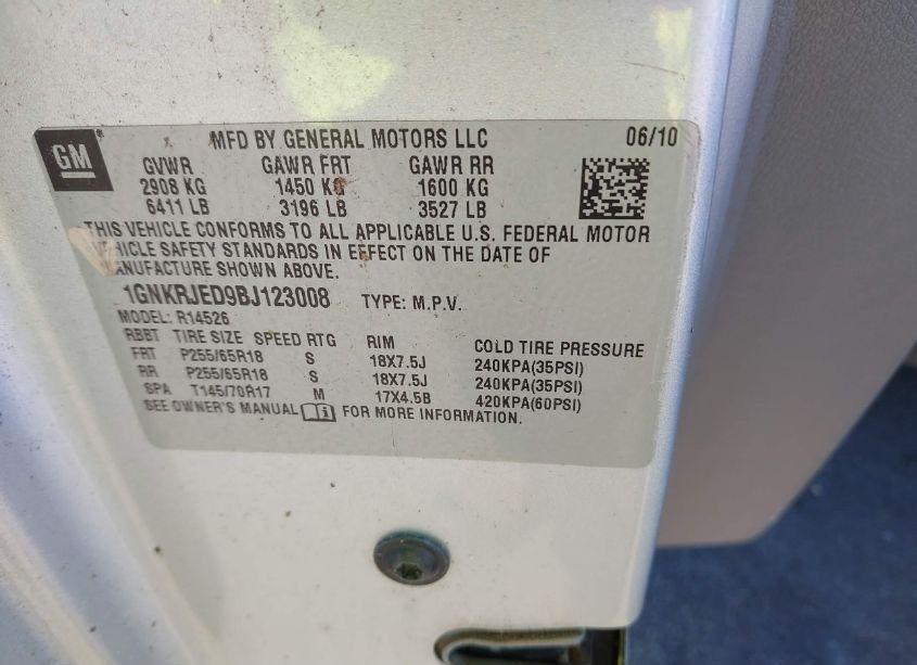 Photo 9 of 2011 Chevrolet Traverse 2LT (VIN 1GNKRJED9BJ123008)