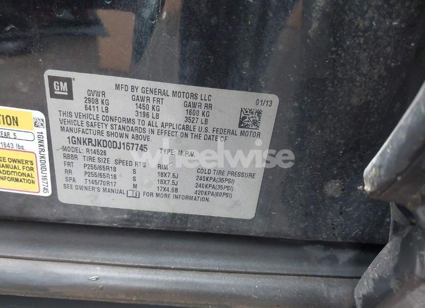 Photo 9 of 2013 Chevrolet Traverse 2LT (VIN 1GNKRJKD0DJ167745)