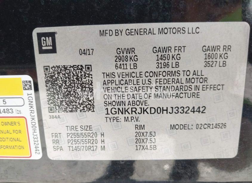 Photo 9 of 2017 Chevrolet Traverse PREMIER (VIN 1GNKRJKD0HJ332442)