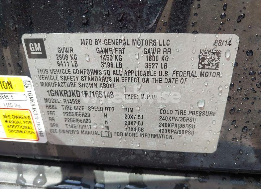 Photo 9 of 2015 Chevrolet Traverse LTZ (VIN 1GNKRJKD1FJ165148)