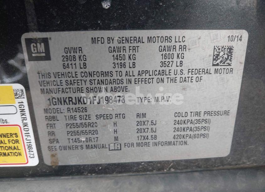 Photo 9 of 2015 Chevrolet Traverse LTZ (VIN 1GNKRJKD1FJ198473)