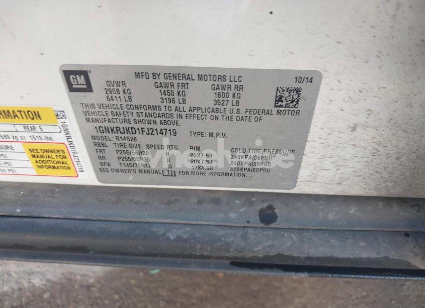 Photo 9 of 2015 Chevrolet Traverse LTZ (VIN 1GNKRJKD1FJ214719)