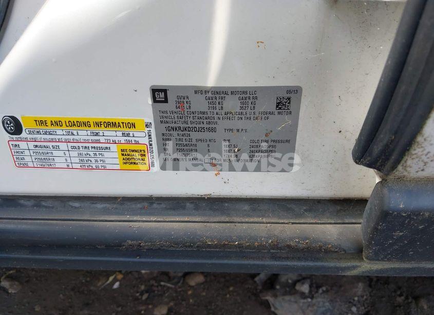 Photo 9 of 2013 Chevrolet Traverse 2LT (VIN 1GNKRJKD2DJ251680)