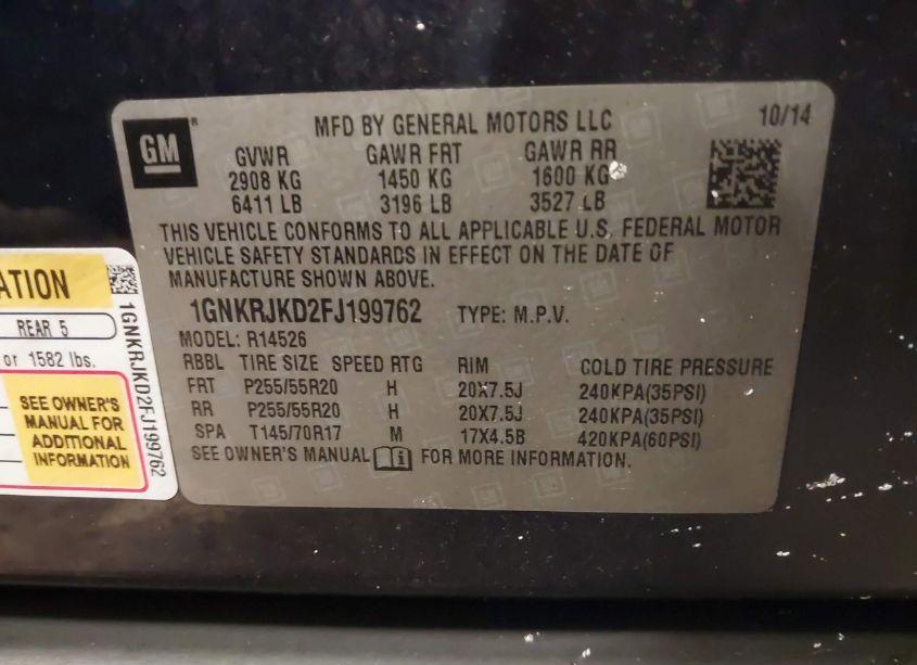 Photo 9 of 2015 Chevrolet Traverse LTZ (VIN 1GNKRJKD2FJ199762)