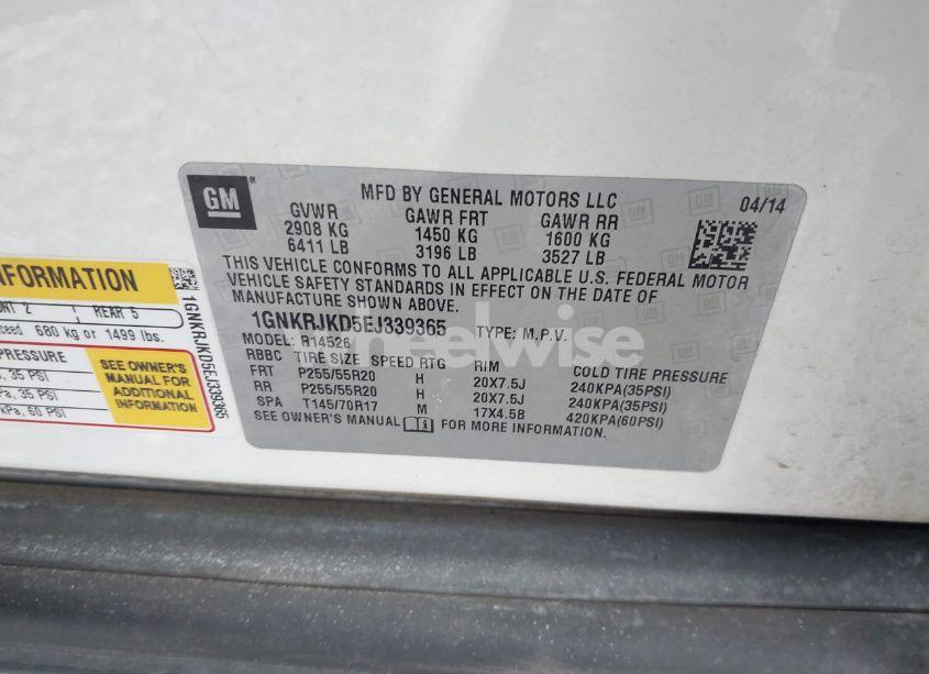 Photo 9 of 2014 Chevrolet Traverse LTZ (VIN 1GNKRJKD5EJ339365)