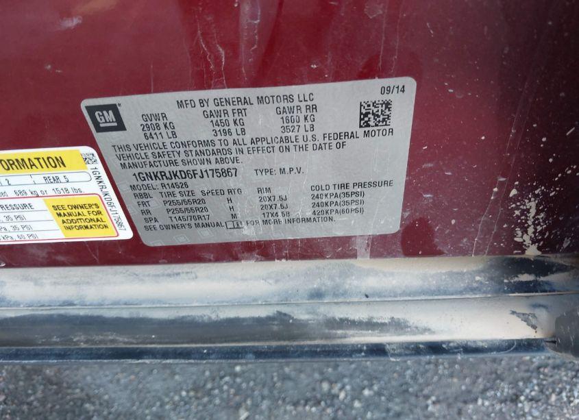 Photo 9 of 2015 Chevrolet Traverse LTZ (VIN 1GNKRJKD6FJ175867)