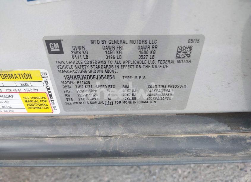 Photo 9 of 2015 Chevrolet Traverse LTZ (VIN 1GNKRJKD6FJ354054)