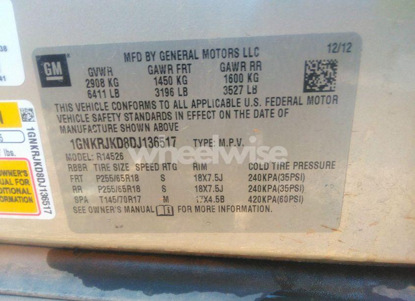 Photo 9 of 2013 Chevrolet Traverse 2LT (VIN 1GNKRJKD8DJ136517)