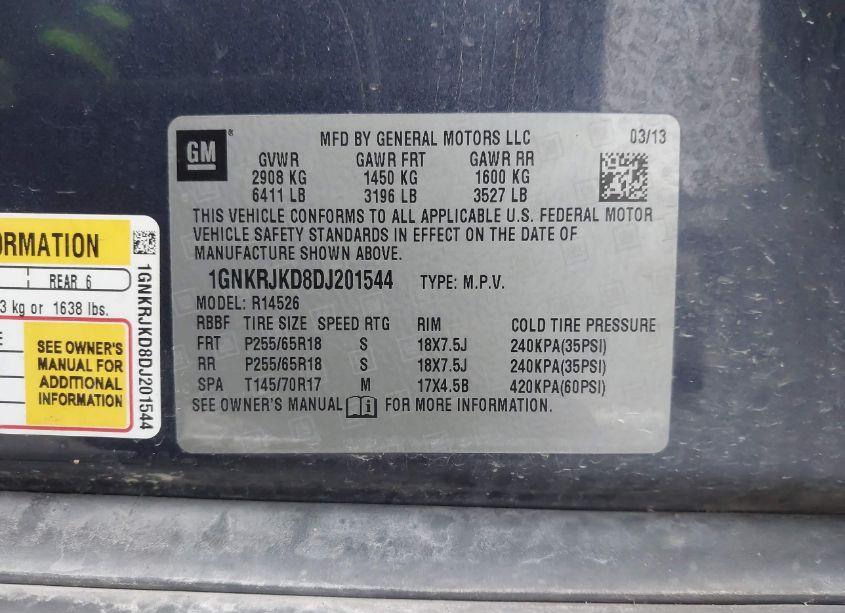 Photo 9 of 2013 Chevrolet Traverse 2LT (VIN 1GNKRJKD8DJ201544)