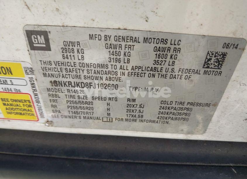 Photo 9 of 2015 Chevrolet Traverse LTZ (VIN 1GNKRJKD8FJ102600)