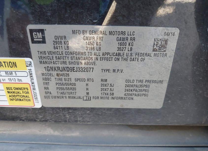 Photo 9 of 2014 Chevrolet Traverse LTZ (VIN 1GNKRJKD9EJ332077)