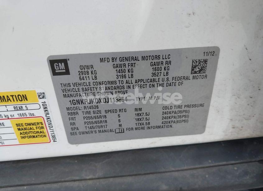 Photo 9 of 2013 Chevrolet Traverse 2LT (VIN 1GNKRJKDXDJ113854)