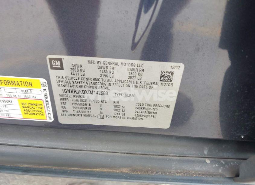 Photo 9 of 2013 Chevrolet Traverse 2LT (VIN 1GNKRJKDXDJ142688)