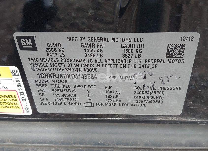 Photo 9 of 2013 Chevrolet Traverse 2LT (VIN 1GNKRJKDXDJ143534)