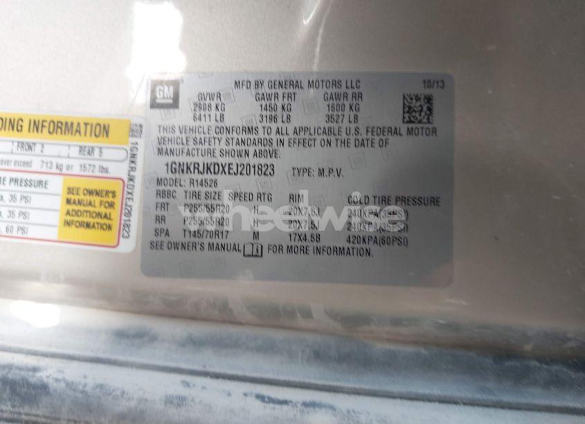 Photo 9 of 2014 Chevrolet Traverse LTZ (VIN 1GNKRJKDXEJ201823)