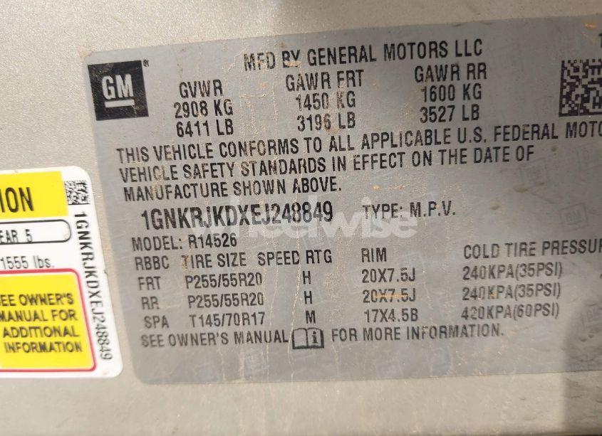 Photo 9 of 2014 Chevrolet Traverse LTZ (VIN 1GNKRJKDXEJ248849)