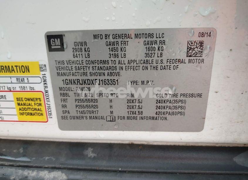 Photo 9 of 2015 Chevrolet Traverse LTZ (VIN 1GNKRJKDXFJ163351)