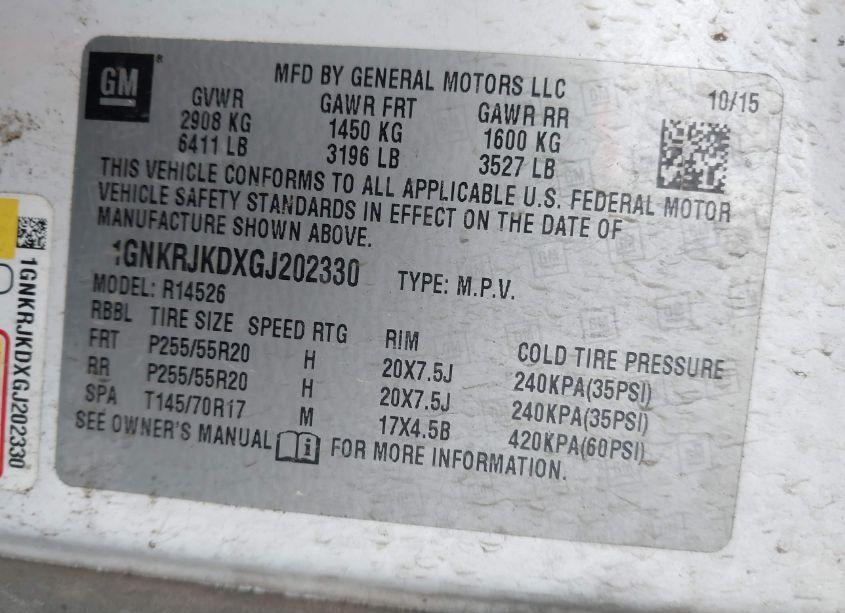 Photo 9 of 2016 Chevrolet Traverse LTZ (VIN 1GNKRJKDXGJ202330)