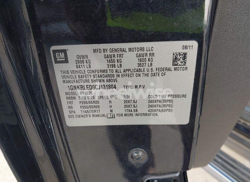 Photo 9 of 2012 Chevrolet Traverse LTZ (VIN 1GNKRLED0CJ131804)