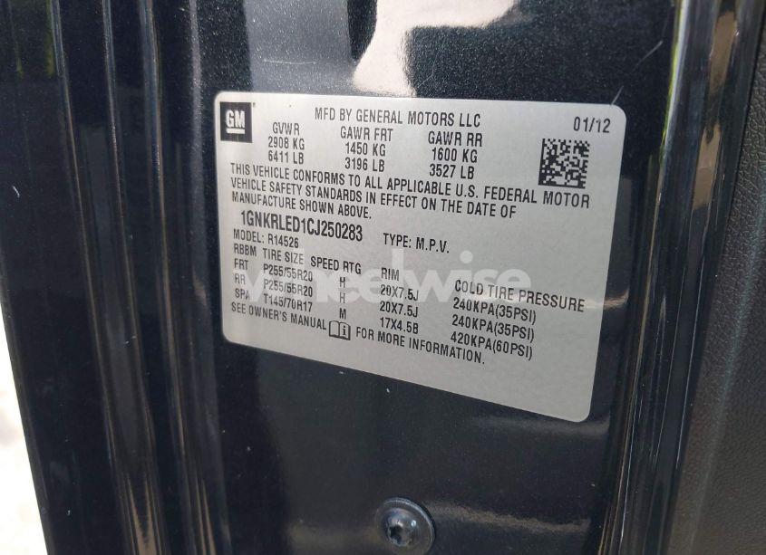 Photo 9 of 2012 Chevrolet Traverse LTZ (VIN 1GNKRLED1CJ250283)