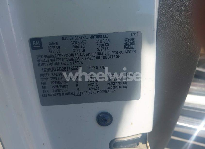 Photo 9 of 2011 Chevrolet Traverse LTZ (VIN 1GNKRLED2BJ136520)