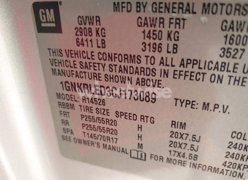 Photo 9 of 2012 Chevrolet Traverse LTZ (VIN 1GNKRLED3CJ173089)