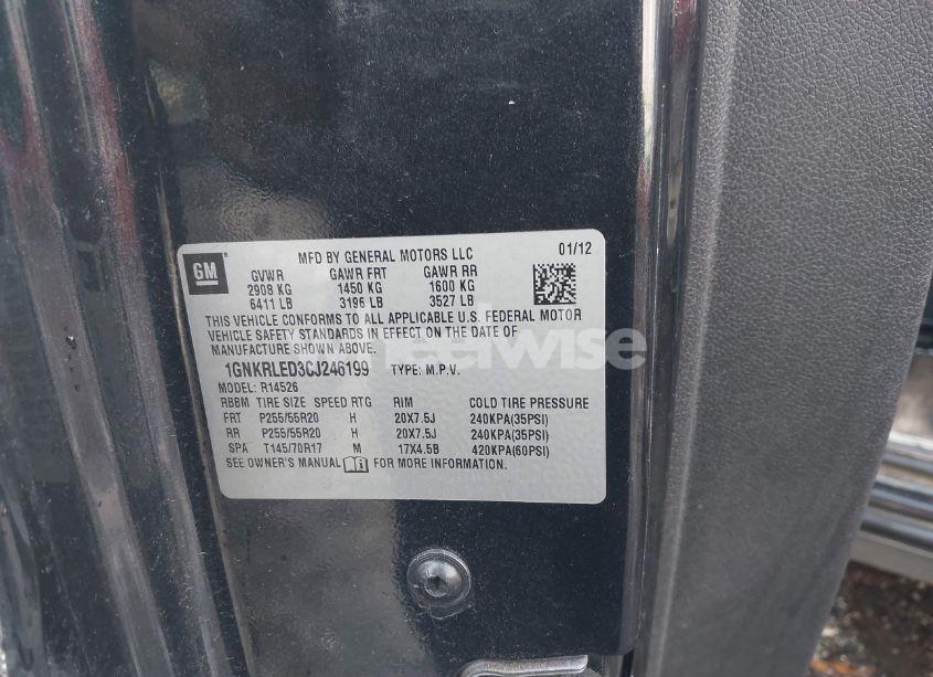 Photo 9 of 2012 Chevrolet Traverse LTZ (VIN 1GNKRLED3CJ246199)