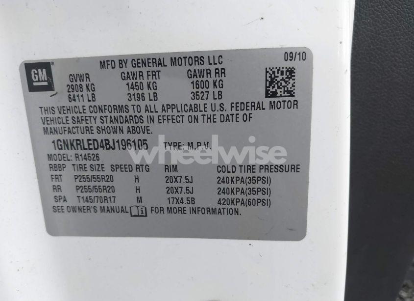 Photo 9 of 2011 Chevrolet Traverse LTZ (VIN 1GNKRLED4BJ196105)