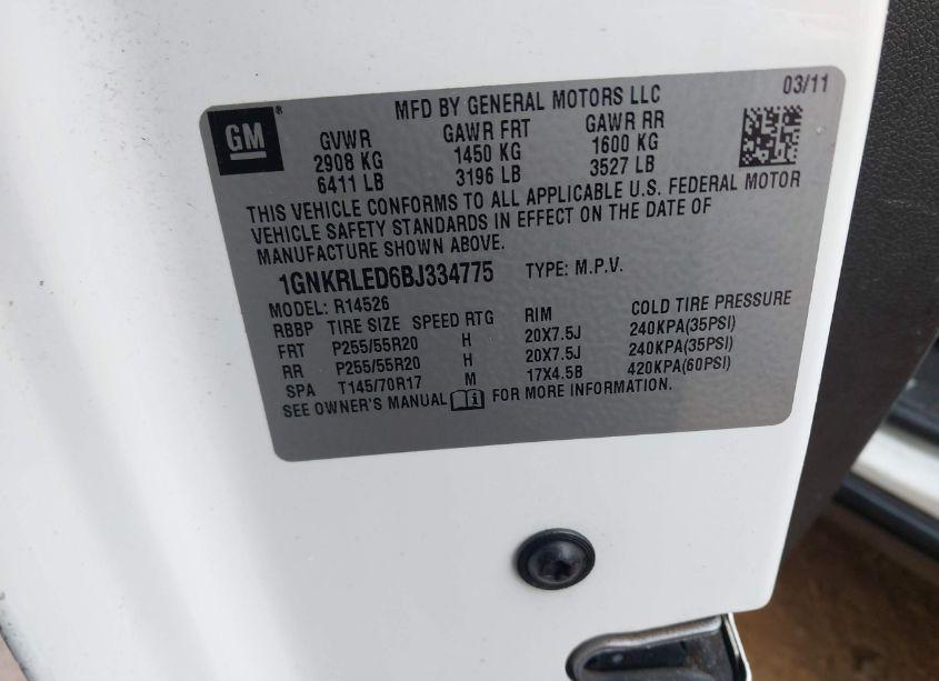 Photo 9 of 2011 Chevrolet Traverse LTZ (VIN 1GNKRLED6BJ334775)