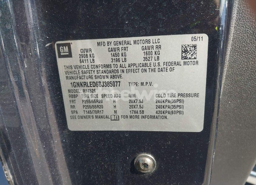 Photo 9 of 2011 Chevrolet Traverse LTZ (VIN 1GNKRLED6BJ385077)