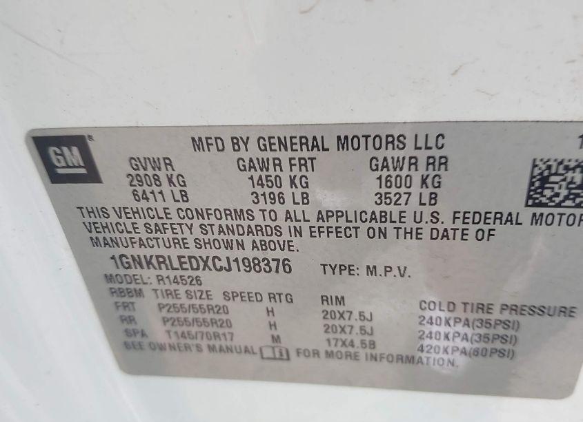 Photo 9 of 2012 Chevrolet Traverse LTZ (VIN 1GNKRLEDXCJ198376)