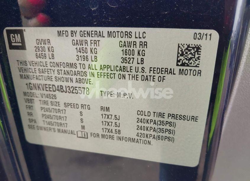 Photo 9 of 2011 Chevrolet Traverse LS (VIN 1GNKVEED4BJ325578)