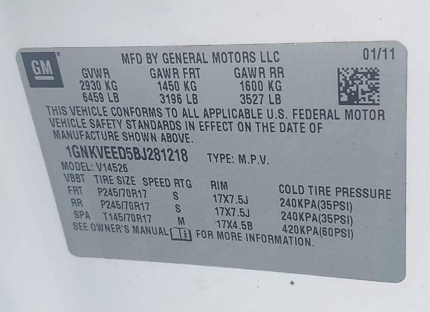 Photo 9 of 2011 Chevrolet Traverse LS (VIN 1GNKVEED5BJ281218)