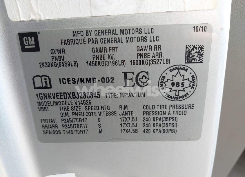 Photo 9 of 2011 Chevrolet Traverse LS (VIN 1GNKVEEDXBJ230345)