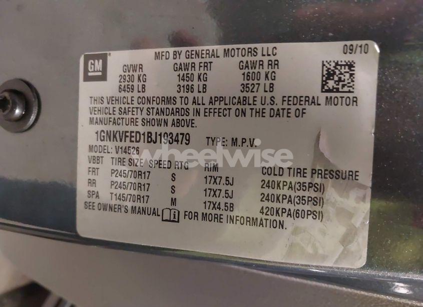 Photo 9 of 2011 Chevrolet Traverse LS (VIN 1GNKVFED1BJ193479)