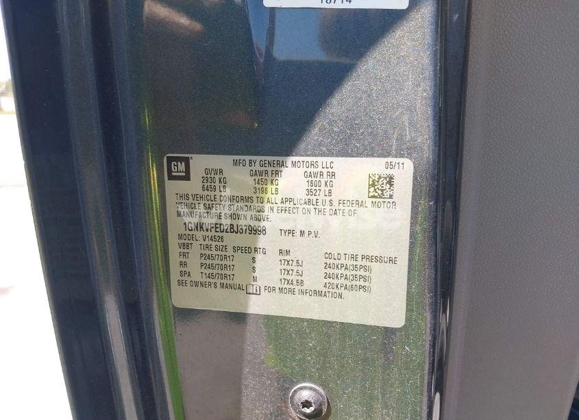 Photo 9 of 2011 Chevrolet Traverse LS (VIN 1GNKVFED2BJ379998)
