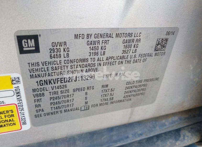 Photo 9 of 2015 Chevrolet Traverse LS (VIN 1GNKVFED2FJ113290)