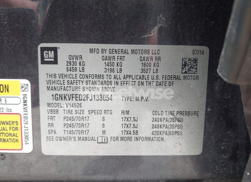 Photo 9 of 2015 Chevrolet Traverse LS (VIN 1GNKVFED2FJ133054)