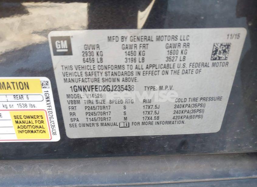 Photo 9 of 2016 Chevrolet Traverse LS (VIN 1GNKVFED2GJ235438)