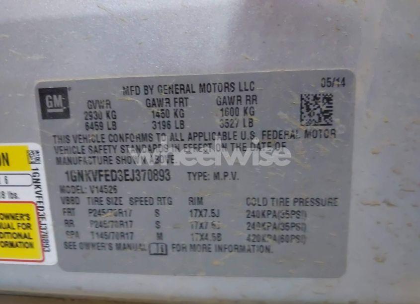 Photo 9 of 2014 Chevrolet Traverse LS (VIN 1GNKVFED3EJ370893)