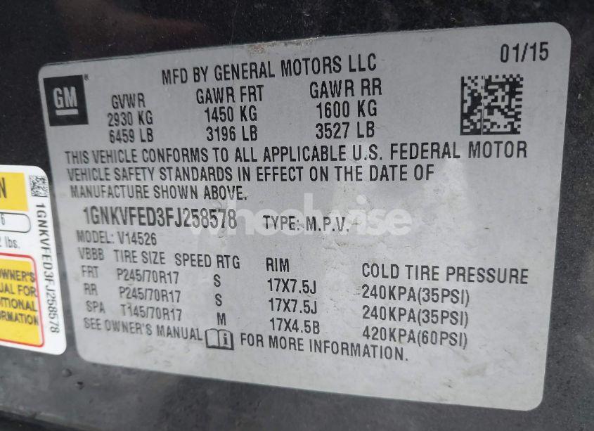 Photo 9 of 2015 Chevrolet Traverse LS (VIN 1GNKVFED3FJ258578)