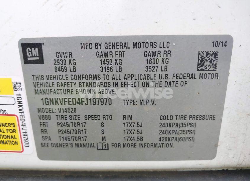 Photo 9 of 2015 Chevrolet Traverse LS (VIN 1GNKVFED4FJ197970)