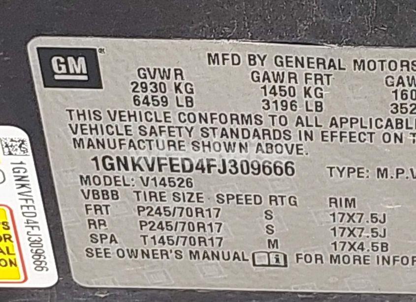 Photo 9 of 2015 Chevrolet Traverse LS (VIN 1GNKVFED4FJ309666)