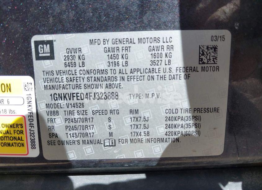 Photo 9 of 2015 Chevrolet Traverse LS (VIN 1GNKVFED4FJ323888)