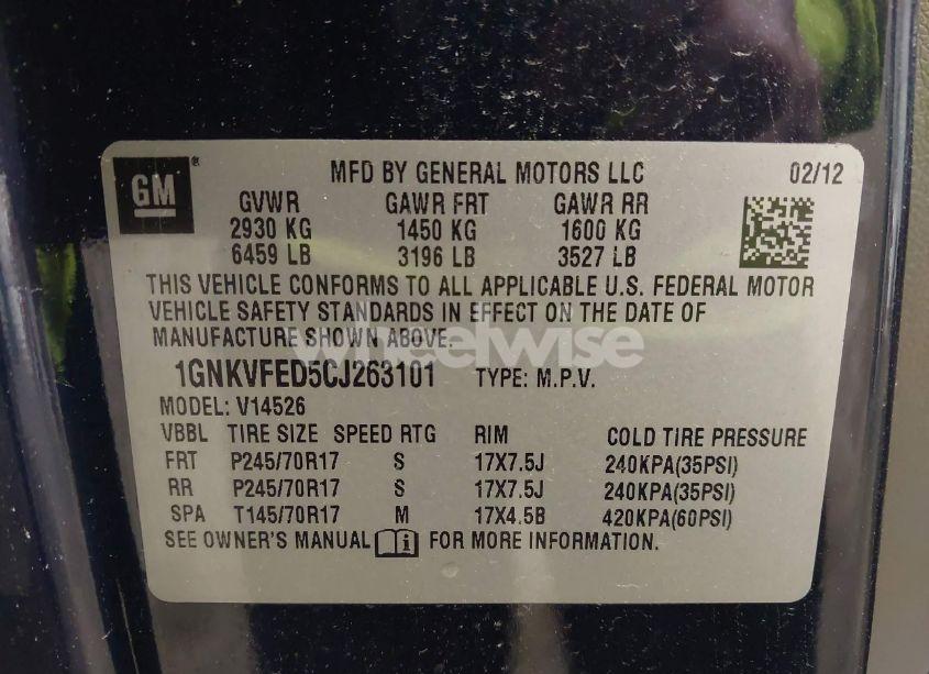 Photo 9 of 2012 Chevrolet Traverse LS (VIN 1GNKVFED5CJ263101)