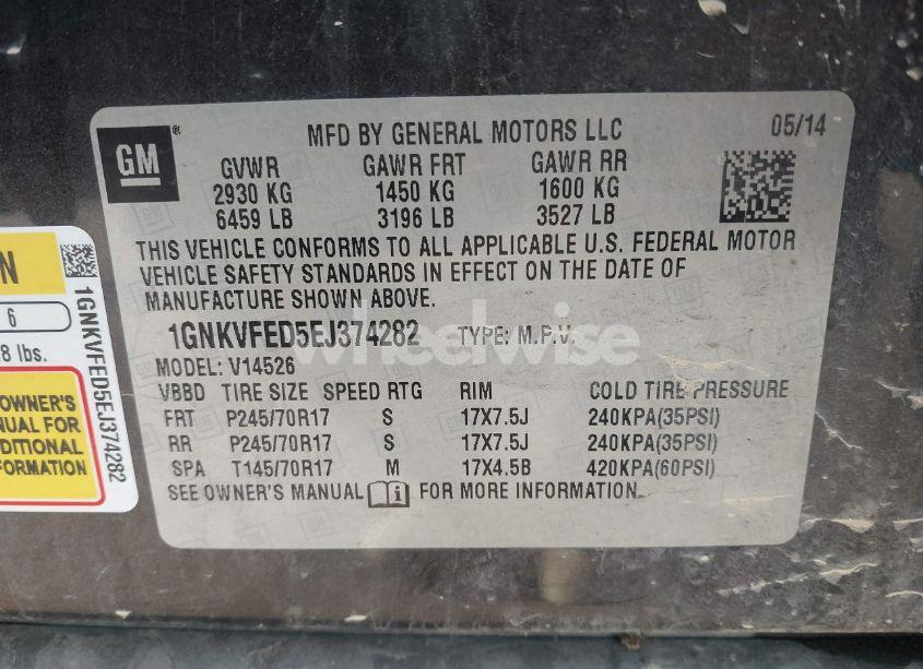 Photo 9 of 2014 Chevrolet Traverse LS (VIN 1GNKVFED5EJ374282)