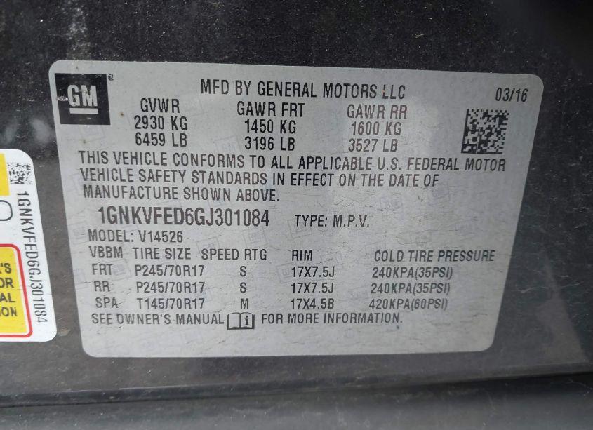 Photo 9 of 2016 Chevrolet Traverse LS (VIN 1GNKVFED6GJ301084)